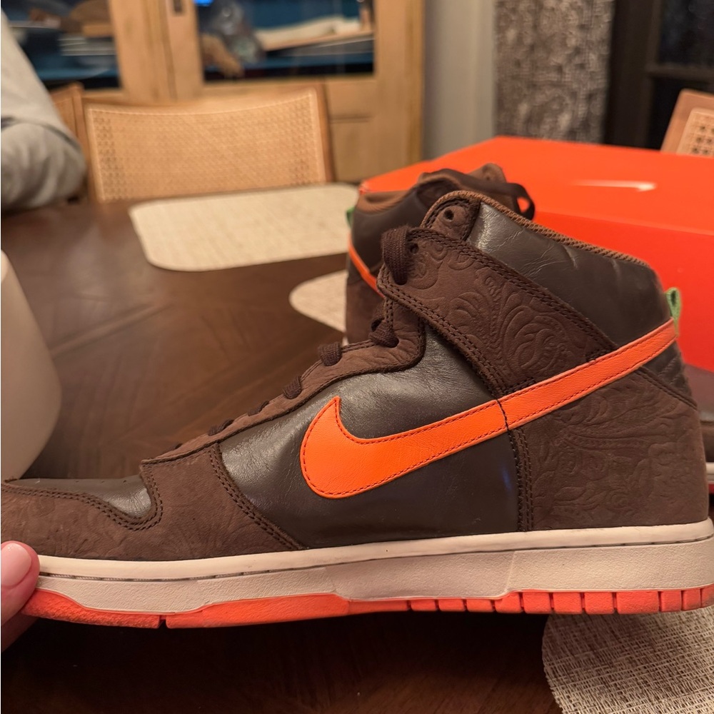 Brown and Orange Nike Dunk High Trainer